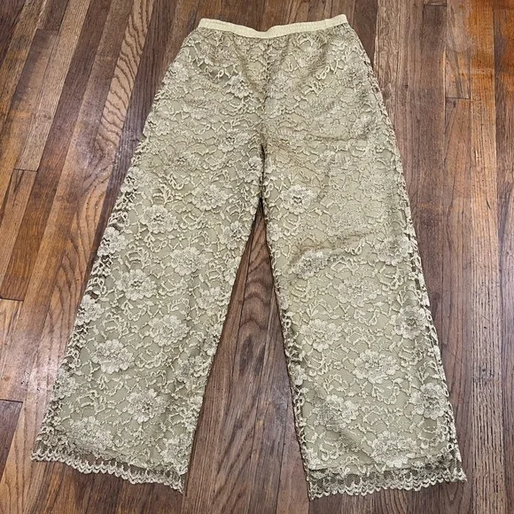 Vintage Theo Miles Gold Lace Pants 90’s Holiday Thanksgiving Christmas NYE - Picture 1 of 5